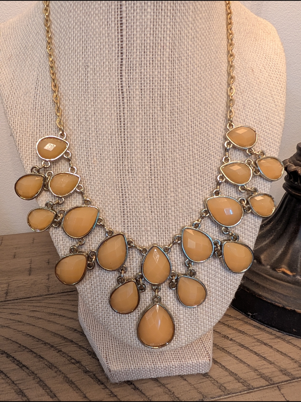 2 For $20.00- Gold-Tone Beige Teardrop Statement Necklace